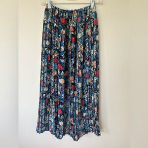 Floral Pleated Maxi Skirt - Blue and Red